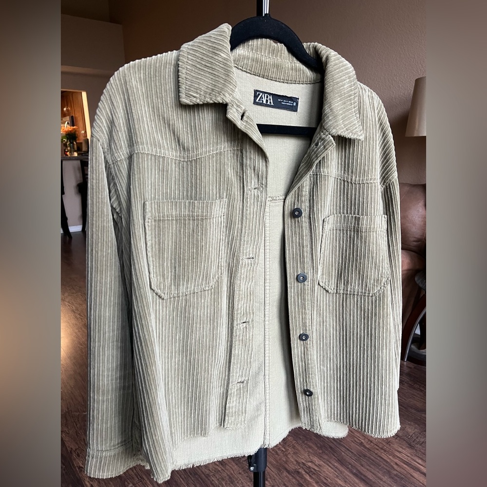ZARA Sage Corduroy Shacket